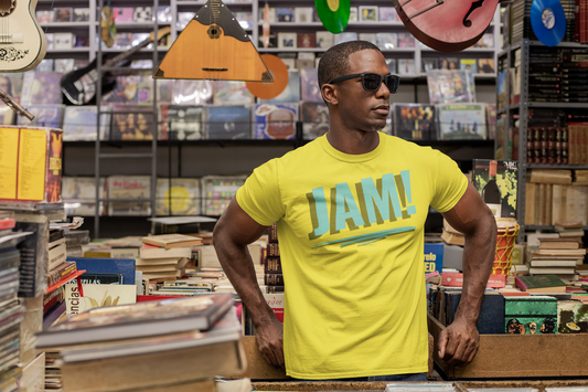 A dance tshirt design with the text "JAM!".
