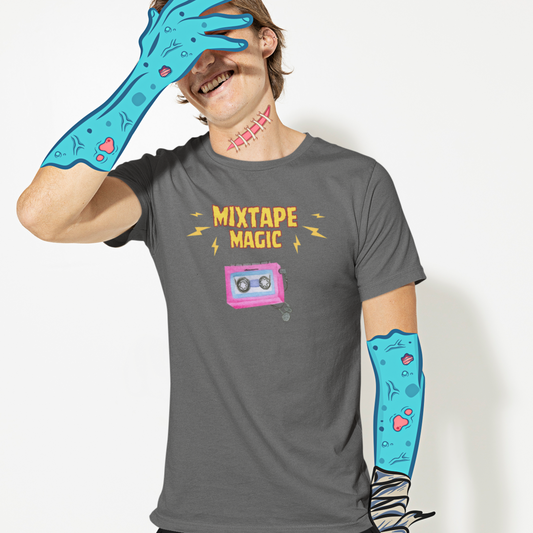 A retro music tshirt with the text "mixtape magic".