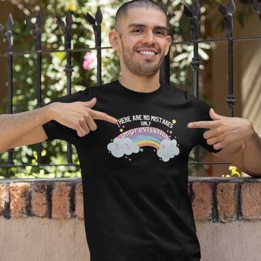 A dance tshirt design with the text "there are no mistakes only improvisation"