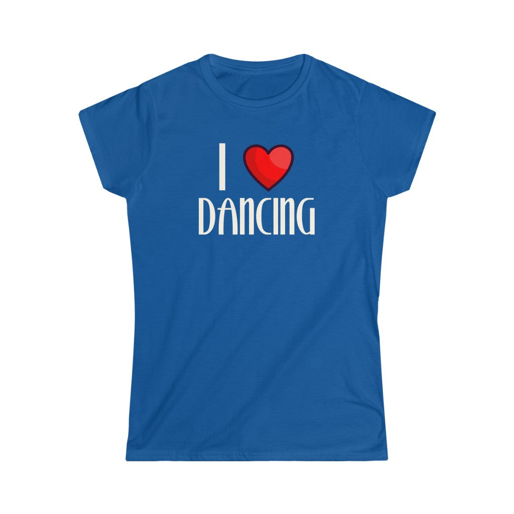A dance tshirt with the text "I love dancing" but instead of the word "love" it has a a heart.
