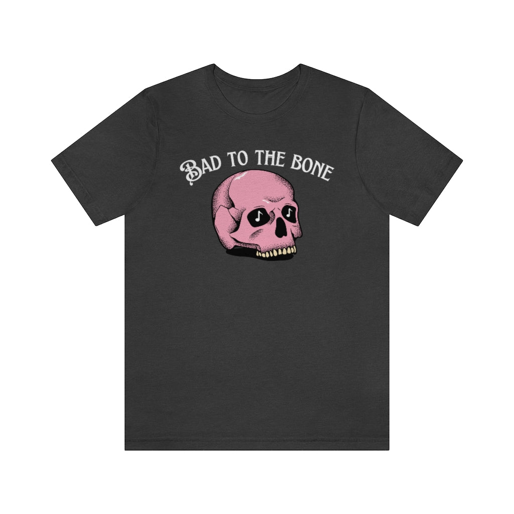 A rock tshirt with the text "bad to the bone". For lovers of classic rock and needing a rock tshirt.