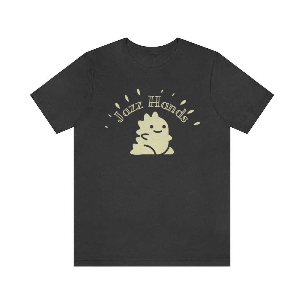 A jazz t shirt for those dancing lindy hop with the text "jazz hands". A funny tshirt for any swing dancer.
