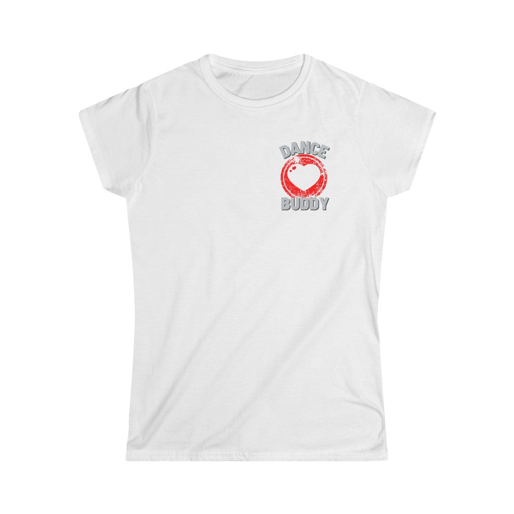 A dance tshirt with the text "dance buddy". A great buddy shirt to wear while you're dancing lindy hop, west coast swing or salsa.