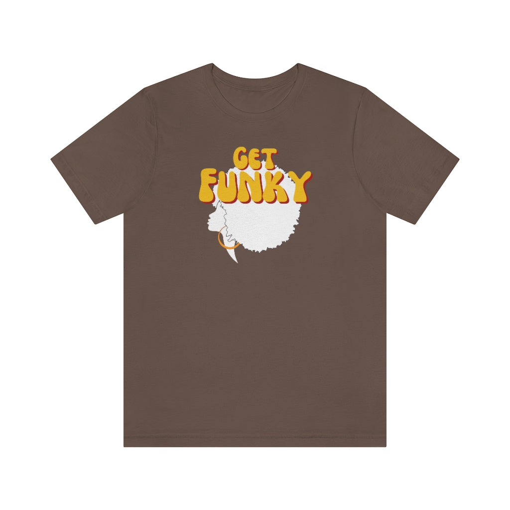 A funk tshirt with the text "get funky". A really cool tshirt for those loving funk music