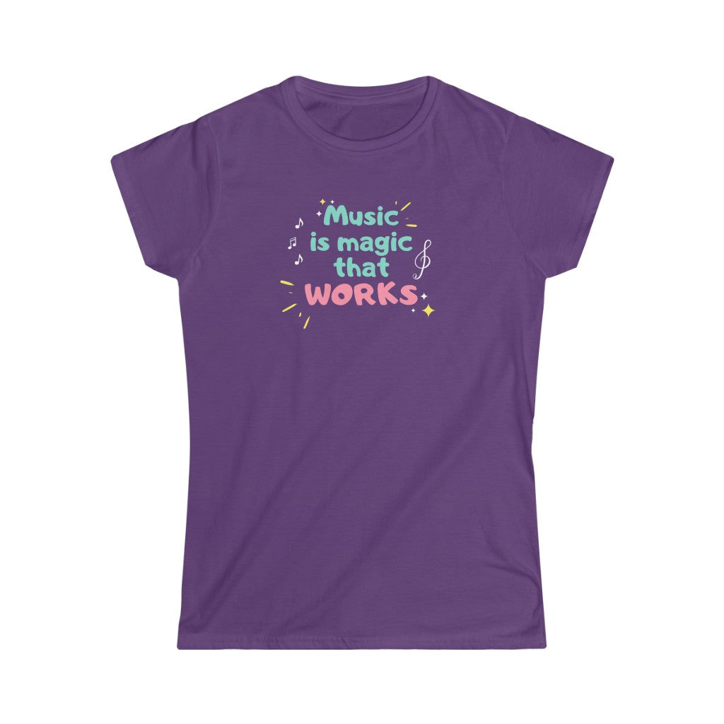 For the one who need funny t shirts. A music tshirt with the text "Music is magic that works".