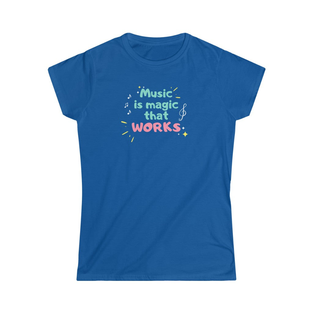 For the one who need funny t shirts. A music tshirt with the text "Music is magic that works".