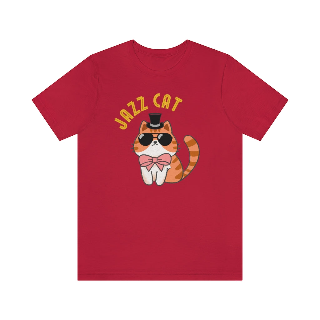 A funny jazz cat tshirt with the text "jazz cat" and the image of a real jazz cat. A great jazz t shirt for those who love jazz music or lindy hop