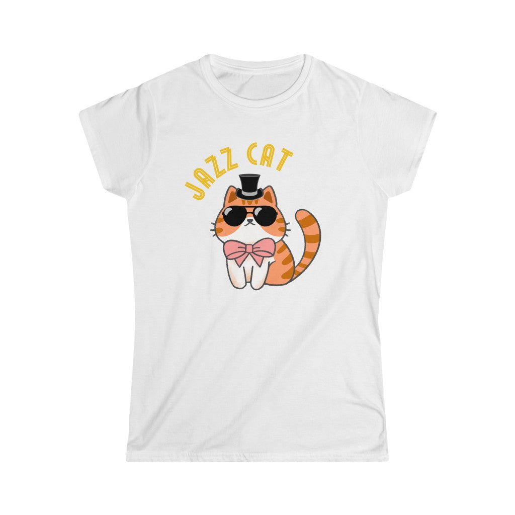 A funny jazz cat tshirt with the text "jazz cat" and the image of a real jazz cat. A great jazz t shirt for those who love jazz music or lindy hop