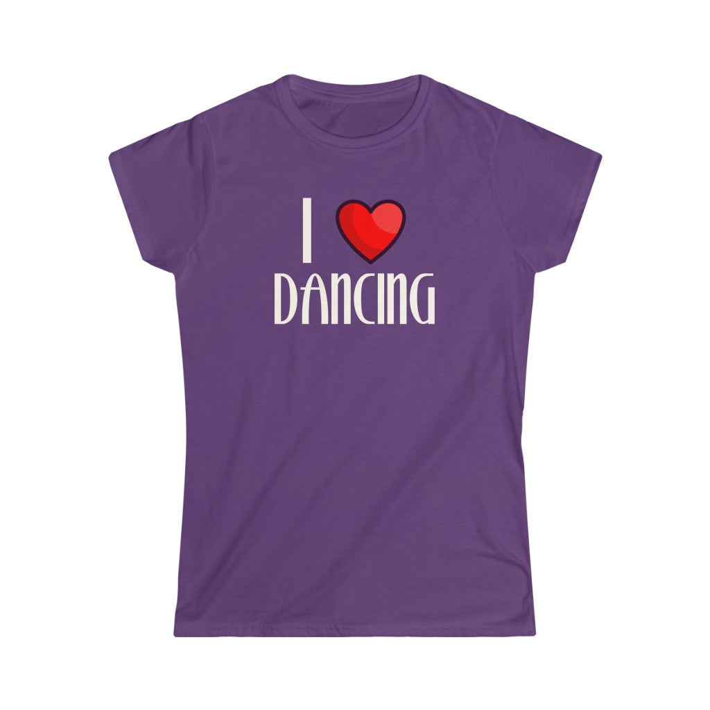 A dance tshirt with the text "I love dancing" but instead of the word "love" it has a a heart.