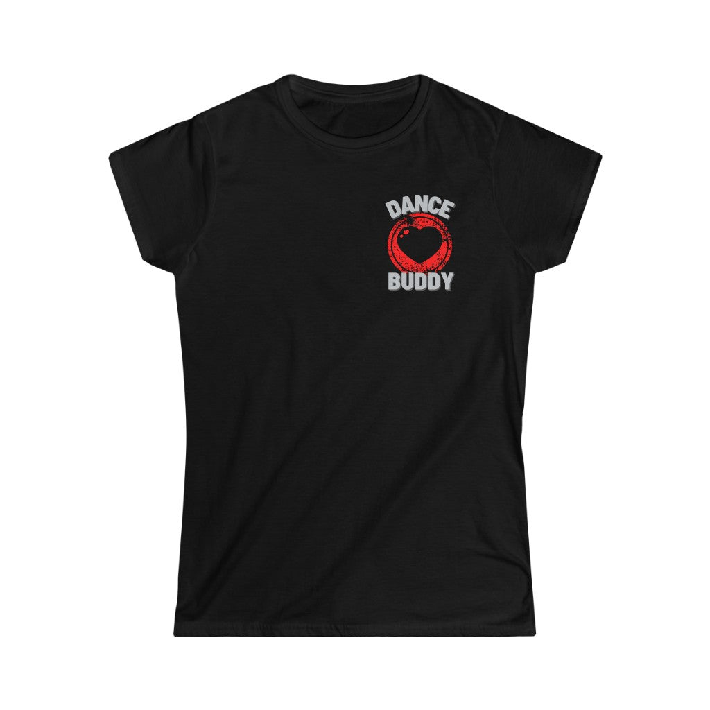 A dance tshirt with the text "dance buddy". A great buddy shirt to wear while you're dancing lindy hop, west coast swing or salsa.