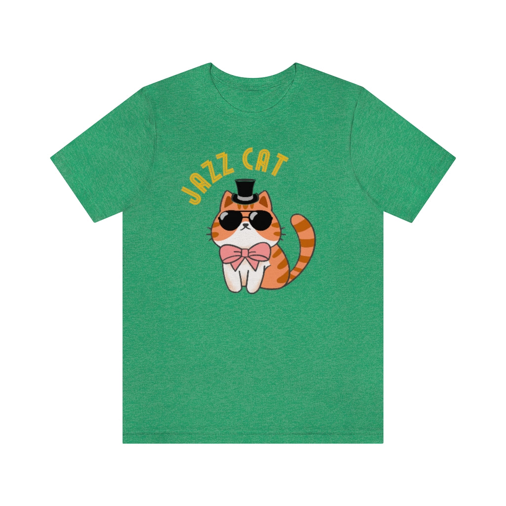 A funny jazz cat tshirt with the text "jazz cat" and the image of a real jazz cat. A great jazz t shirt for those who love jazz music or lindy hop