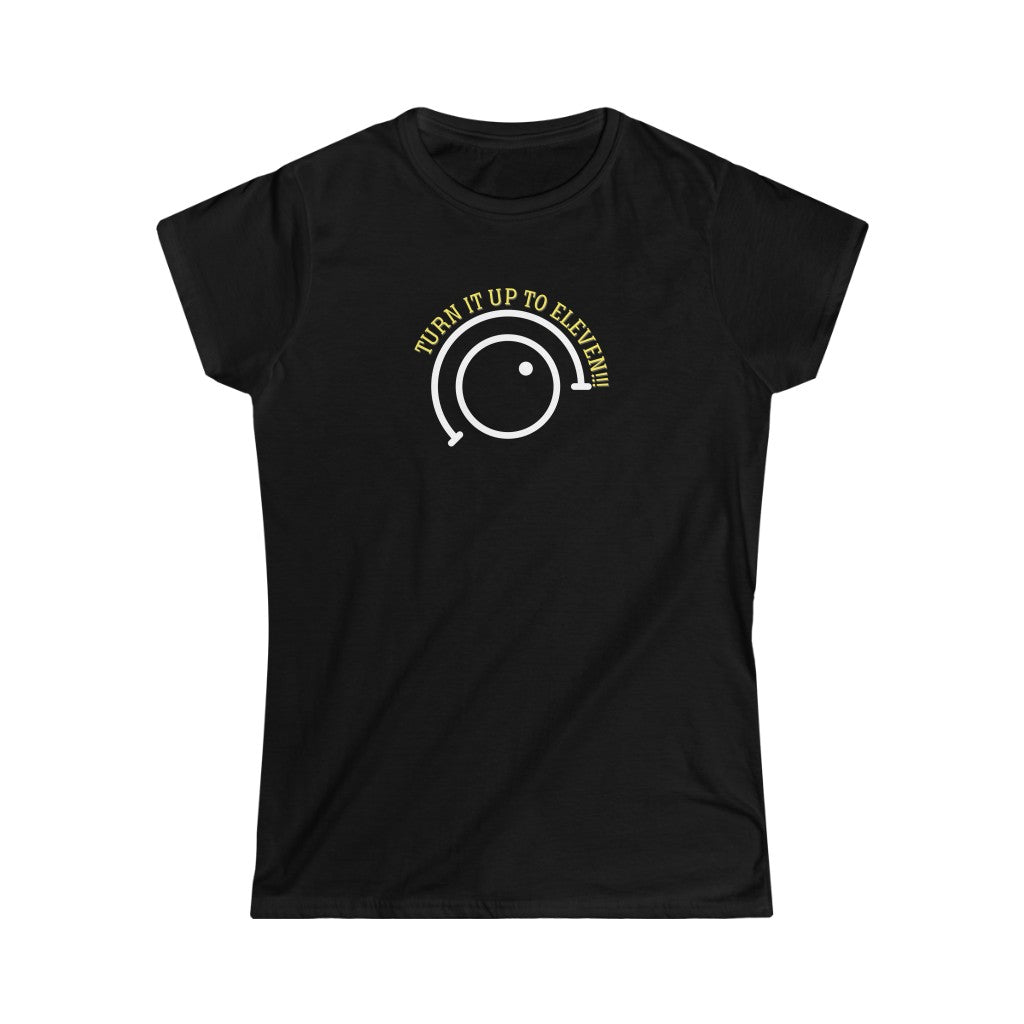 A music tshirt with the text "turn it up to eleven". A funny music tshirt for metal fans.
