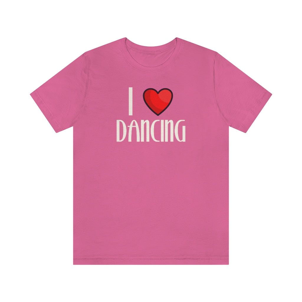 A dance tshirt with the text "I love dancing" but instead of the word "love" it has a a heart.