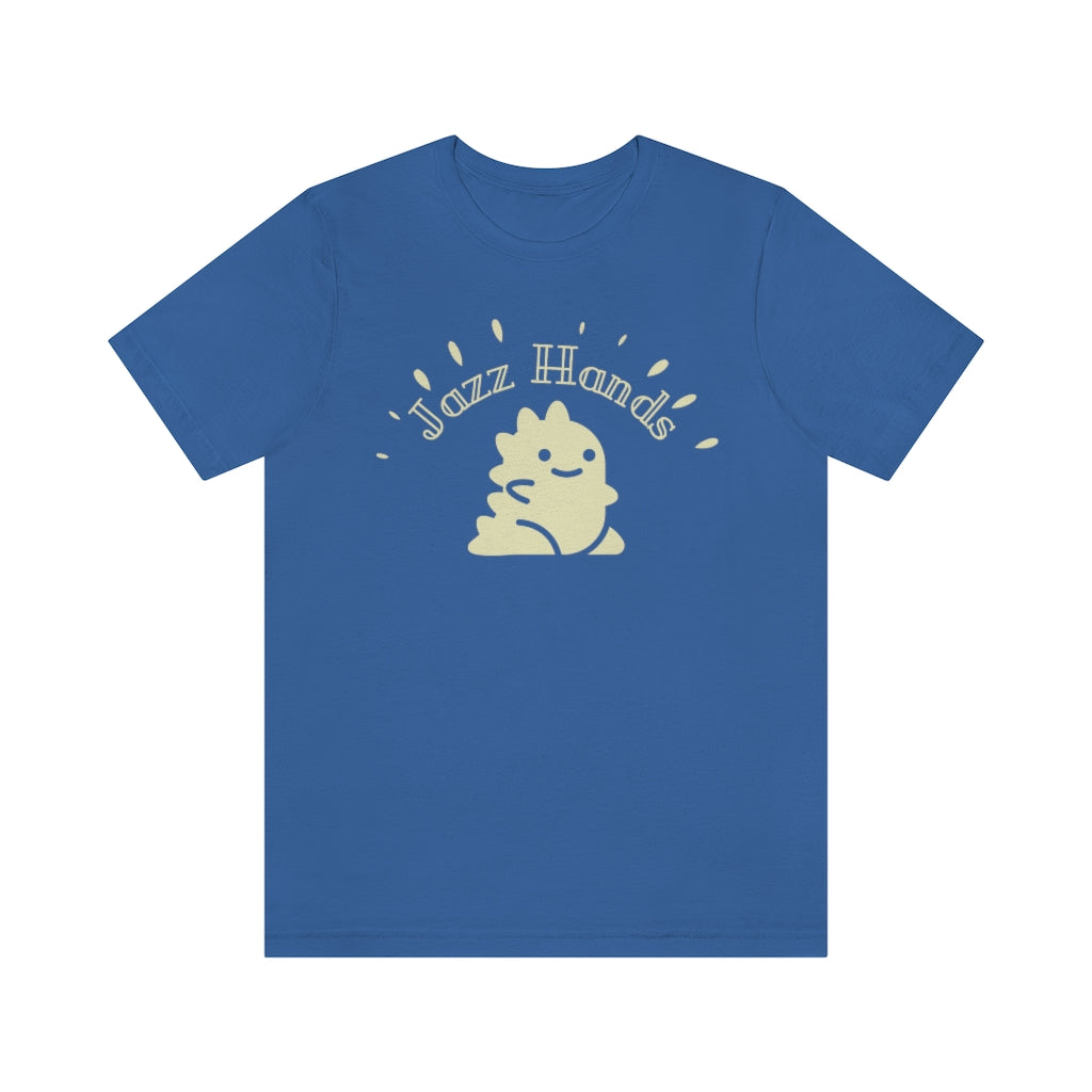A jazz t shirt for those dancing lindy hop with the text "jazz hands". A funny tshirt for any swing dancer.