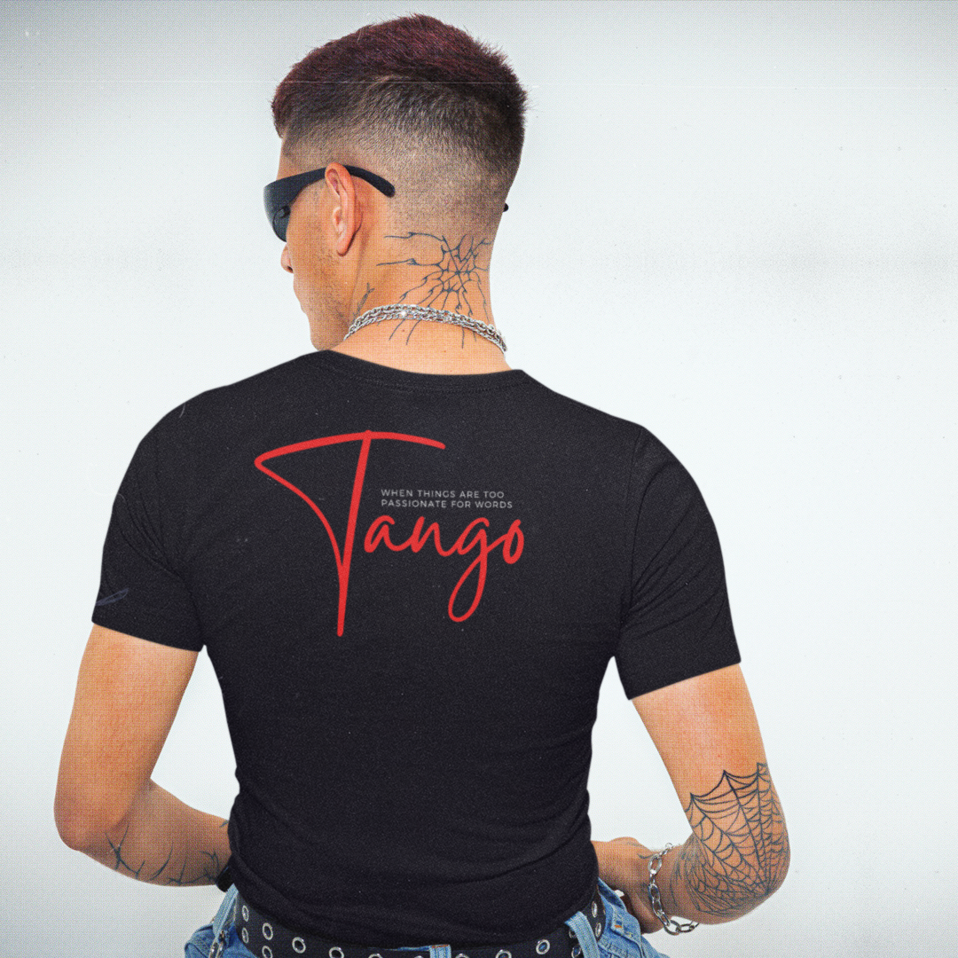A tango dance tshirts design with the text "Tango when things are too passionate for words".
