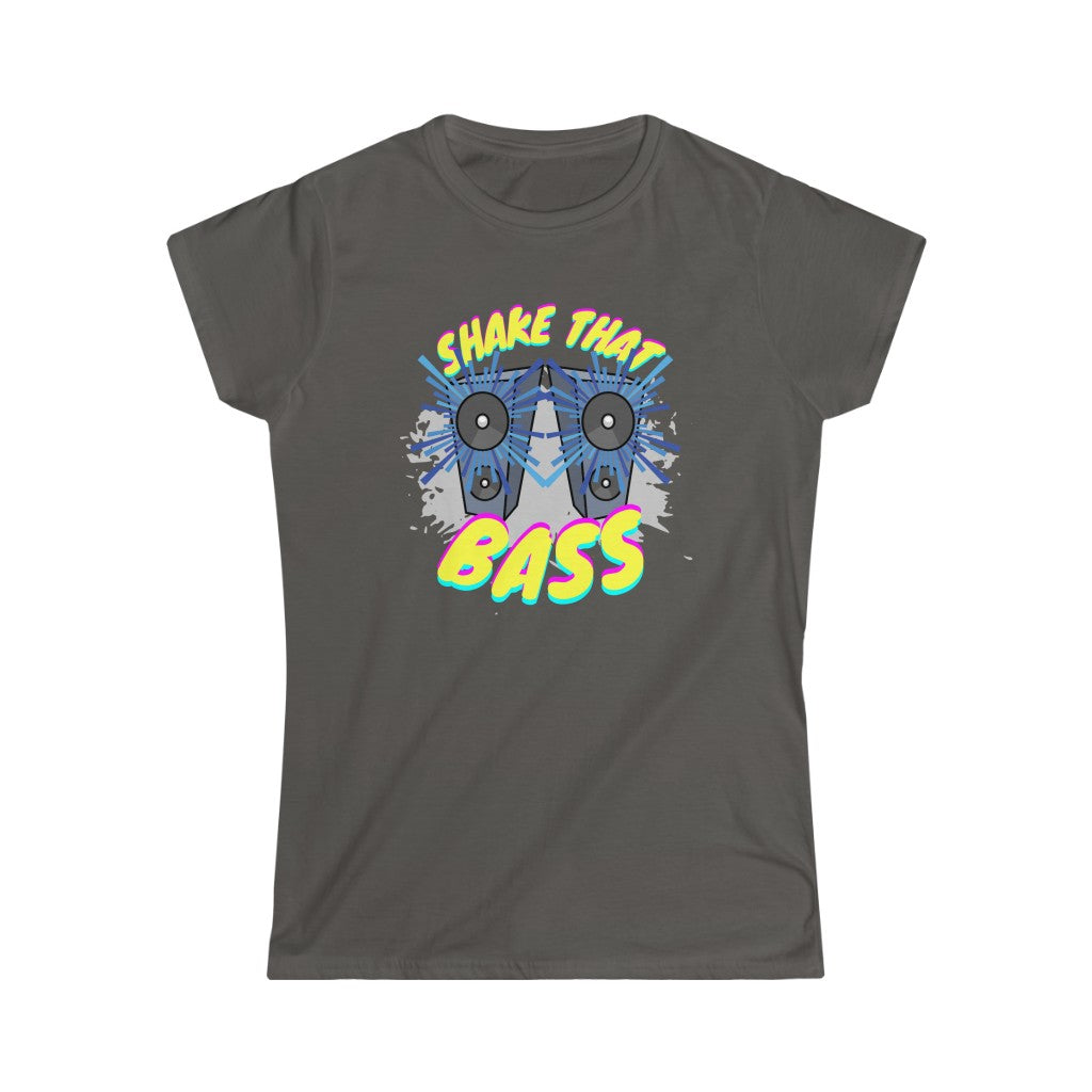 A funny music tshirt for bassheads. It has the text "shake that bass" on it. For the real one wanting a real basshead tshirt