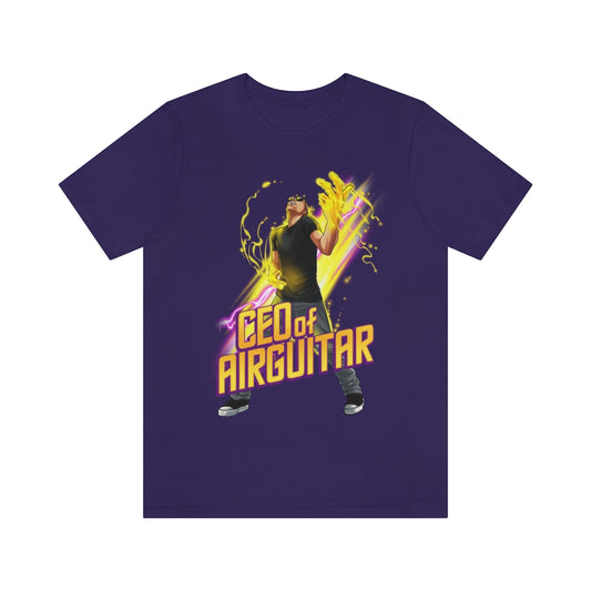 A funny tshirt with the text "CEO of airguitar". It's a funny airguitar tshirt.