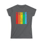 A dance tshirt with the text "Dance". Each letter has a unique color and sits on top of a column with the same color